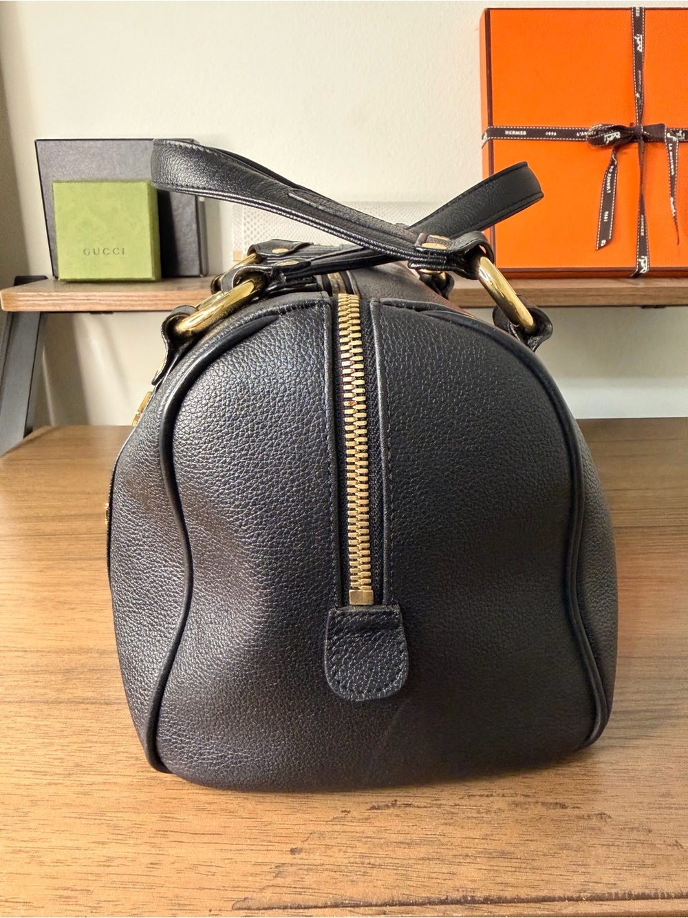 AUTHENTIC - MCM Black Boston Style Too Handle Bag with Gold Hardware - Picture 5 of 13